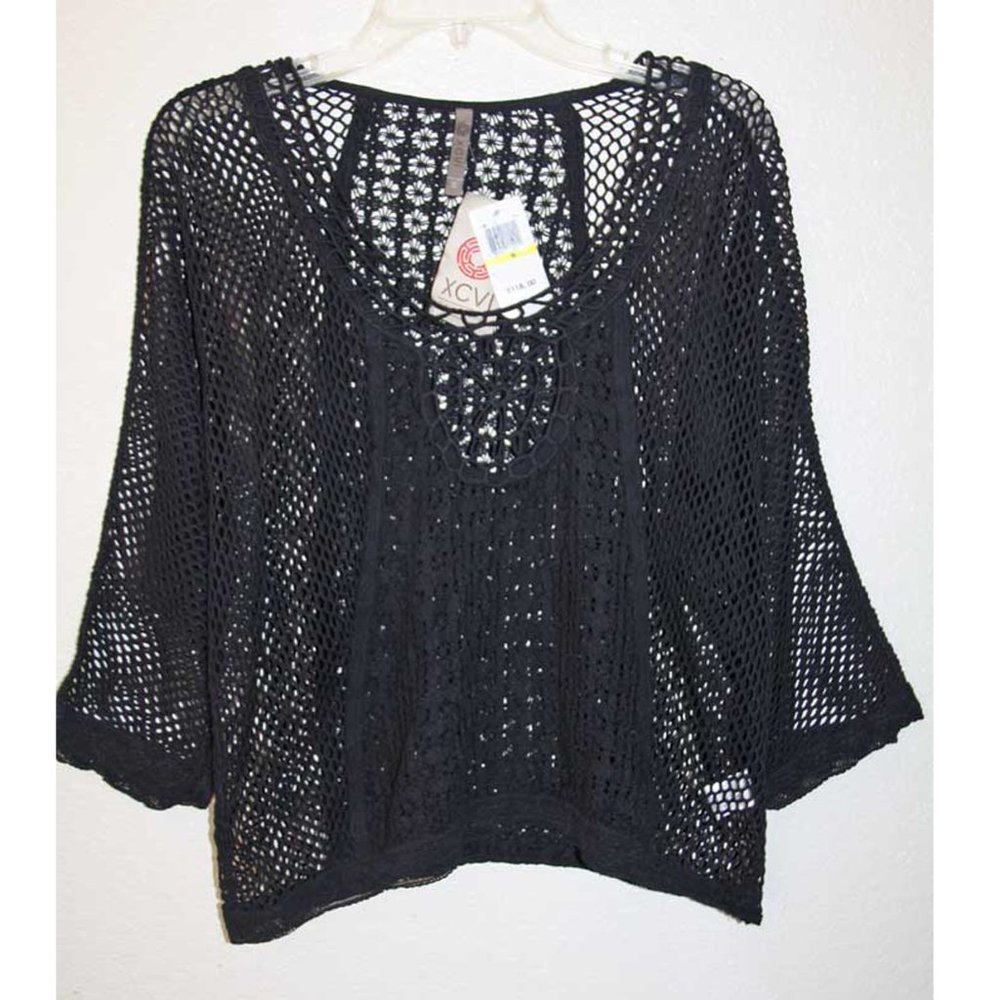 XCVI Wearables Black Crochet Pullover Top